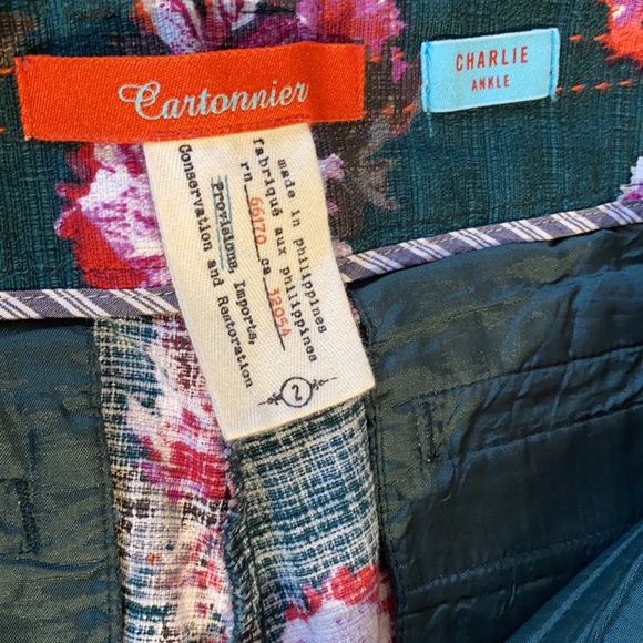Anthropologie Cartonnier Charlie Ankle Pant Crop in Green with florals size 2 - Picture 8 of 16